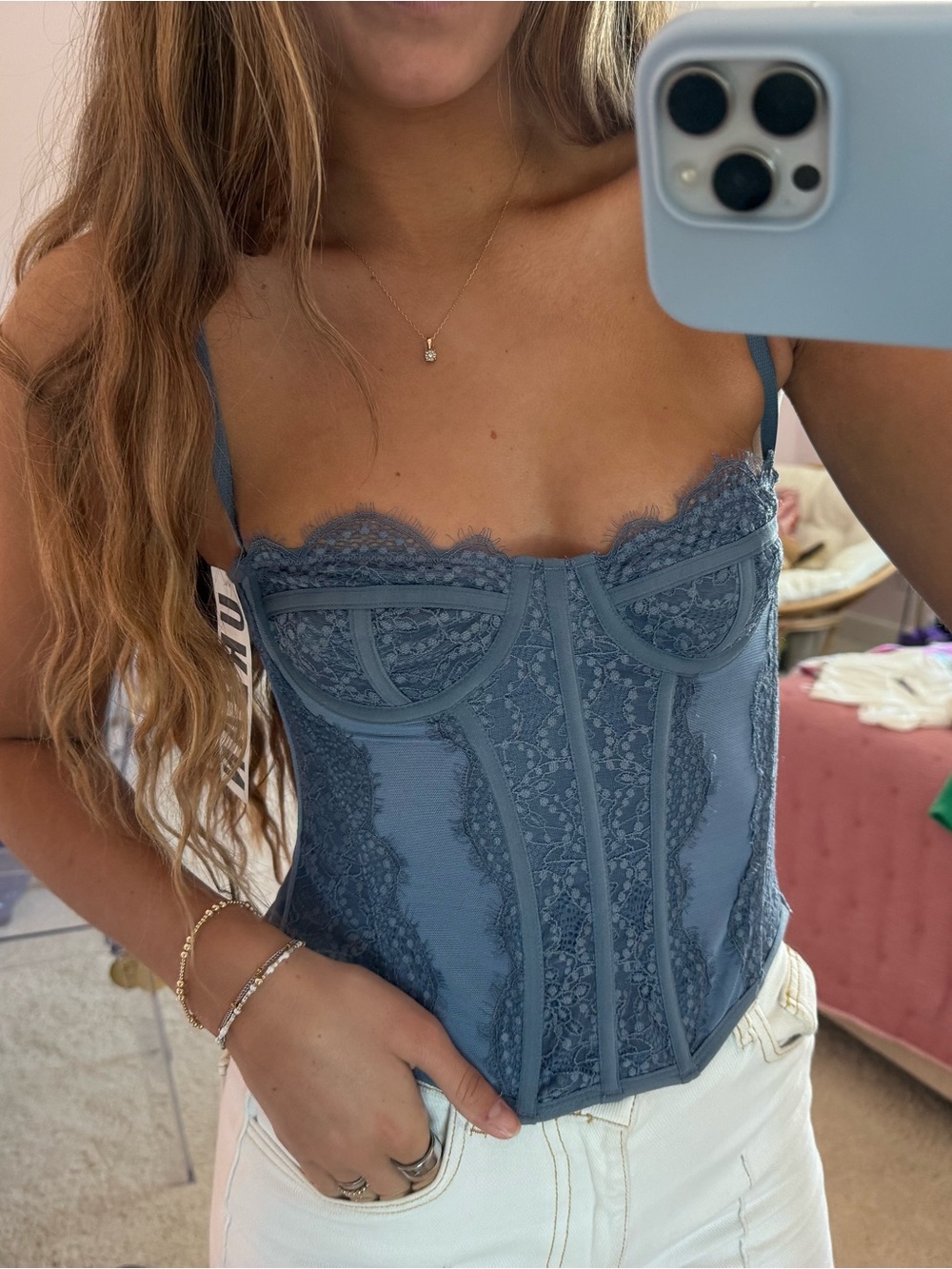 NWT urban outfitters Blue Lace Bustier Corset Top